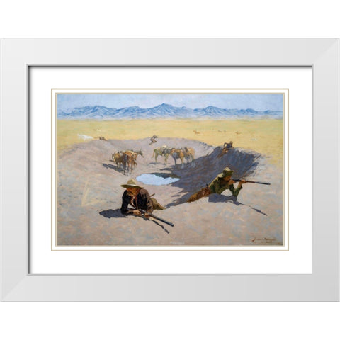 Fight for the Water Hole White Modern Wood Framed Art Print with Double Matting by Remington, Frederic