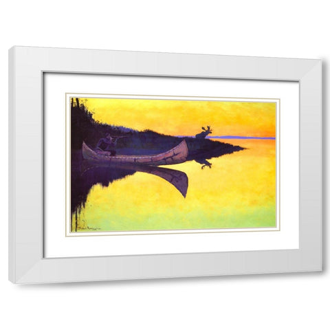 Coming to the Call White Modern Wood Framed Art Print with Double Matting by Remington, Frederic