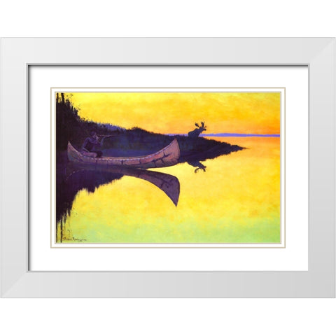 Coming to the Call White Modern Wood Framed Art Print with Double Matting by Remington, Frederic