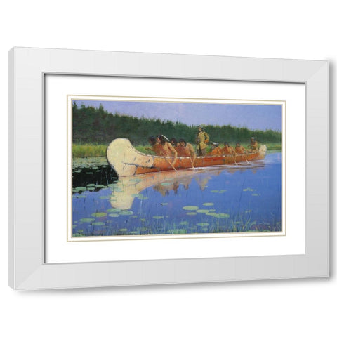 Radisson and Groseilliers White Modern Wood Framed Art Print with Double Matting by Remington, Frederic
