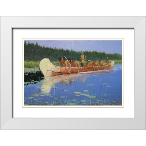 Radisson and Groseilliers White Modern Wood Framed Art Print with Double Matting by Remington, Frederic