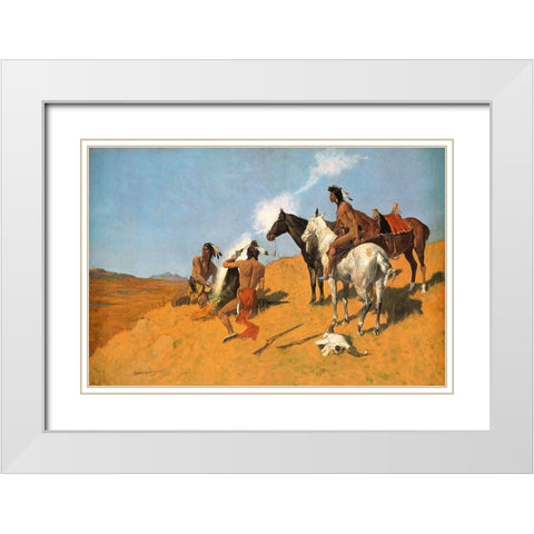 The Smoke Signal White Modern Wood Framed Art Print with Double Matting by Remington, Frederic
