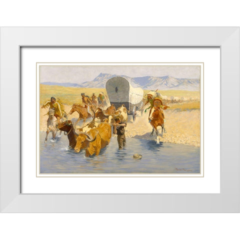 The Emigrants White Modern Wood Framed Art Print with Double Matting by Remington, Frederic