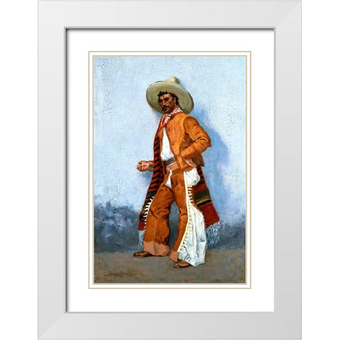 A Vaquero Blue White Modern Wood Framed Art Print with Double Matting by Remington, Frederic