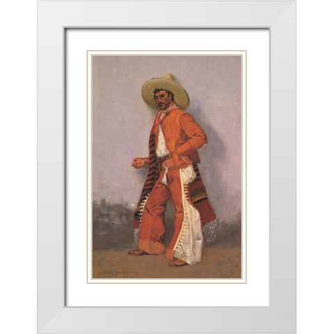 A Vaquero Red White Modern Wood Framed Art Print with Double Matting by Remington, Frederic