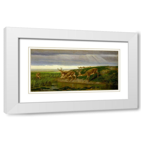 Deer on the Prairie White Modern Wood Framed Art Print with Double Matting by Beard, William Holbrook