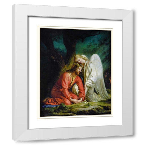 Christ in Gethsemane White Modern Wood Framed Art Print with Double Matting by Bloch, Carl