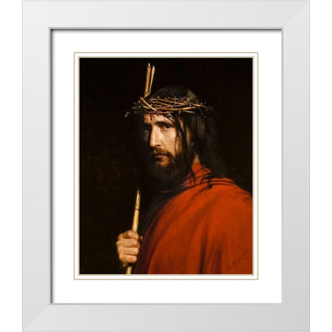 Christ with Thorns White Modern Wood Framed Art Print with Double Matting by Bloch, Carl