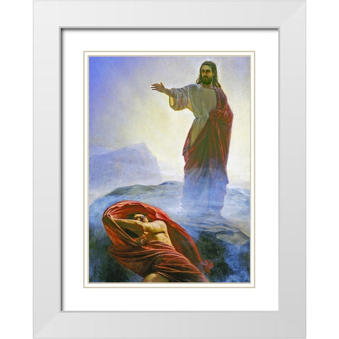 Jesus Tempted White Modern Wood Framed Art Print with Double Matting by Bloch, Carl