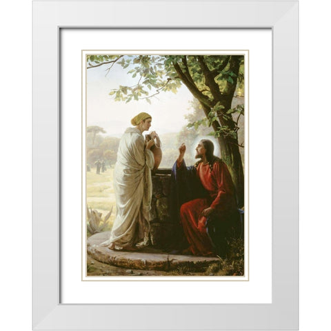 Woman at the Well White Modern Wood Framed Art Print with Double Matting by Bloch, Carl