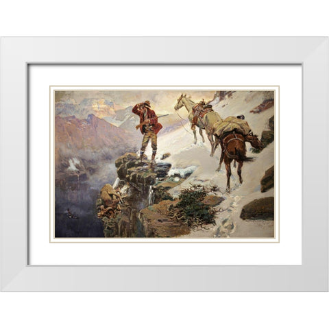 Meats Not Meat Til Its In The Pan White Modern Wood Framed Art Print with Double Matting by Russell, Charles Marion