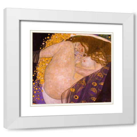 Danae White Modern Wood Framed Art Print with Double Matting by Klimt, Gustav