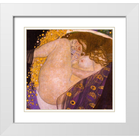 Danae White Modern Wood Framed Art Print with Double Matting by Klimt, Gustav
