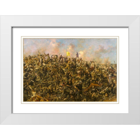 Custers Last Stand White Modern Wood Framed Art Print with Double Matting by Edgar Samuel Paxson