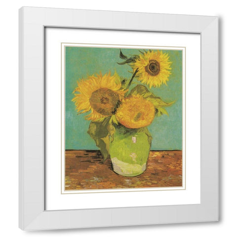 Vase With Three Sunflowers White Modern Wood Framed Art Print with Double Matting by Van Gogh, Vincent