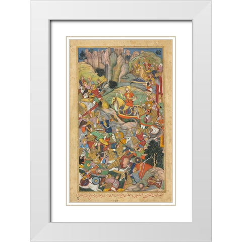 Humayun Defeating the Afghans before Reconquering India, c.1590 White Modern Wood Framed Art Print with Double Matting by Mughal school, 16th century