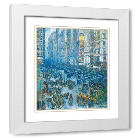 Fifth Avenue, 1919 White Modern Wood Framed Art Print with Double Matting by Hassam, Childe