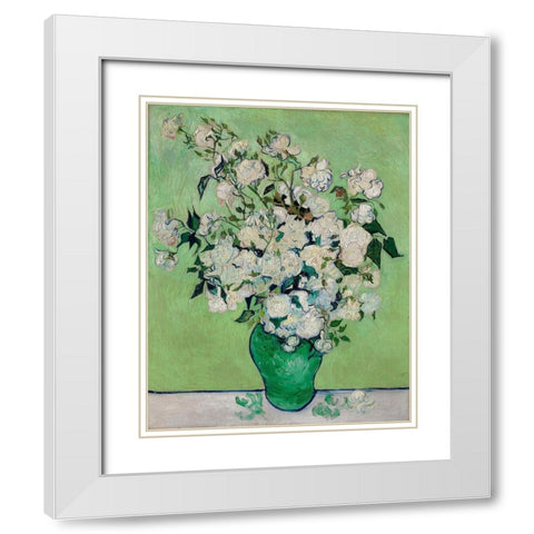 Roses (1890) White Modern Wood Framed Art Print with Double Matting by Van Gogh, Vincent