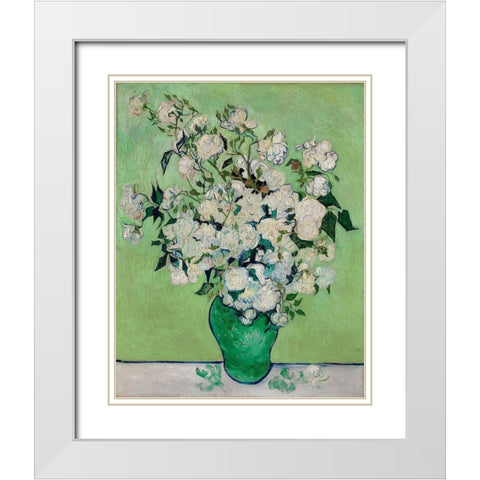 Roses (1890) White Modern Wood Framed Art Print with Double Matting by Van Gogh, Vincent