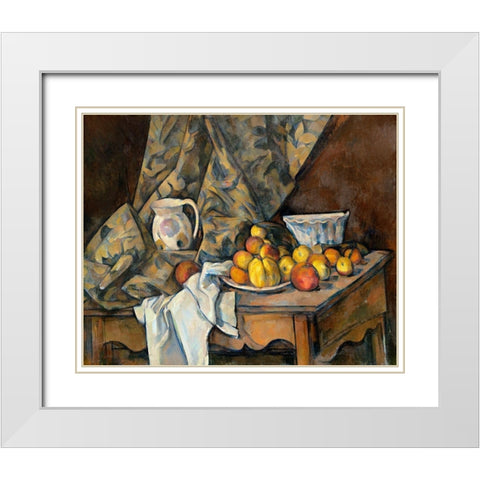 Still Life with Apples and Peaches White Modern Wood Framed Art Print with Double Matting by Cezanne, Paul