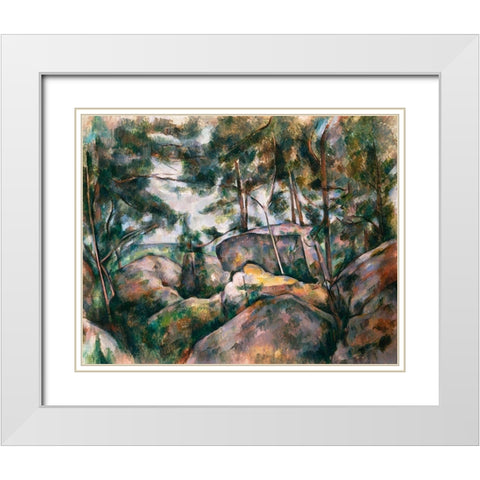 Rocks in the Forest White Modern Wood Framed Art Print with Double Matting by Cezanne, Paul