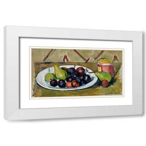 Plate with Fruit and Pot of Preserves White Modern Wood Framed Art Print with Double Matting by Cezanne, Paul