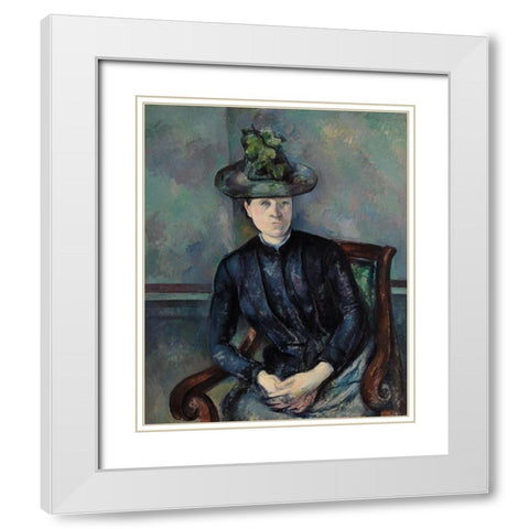 Madame Cézanne with Green Hat White Modern Wood Framed Art Print with Double Matting by Cezanne, Paul