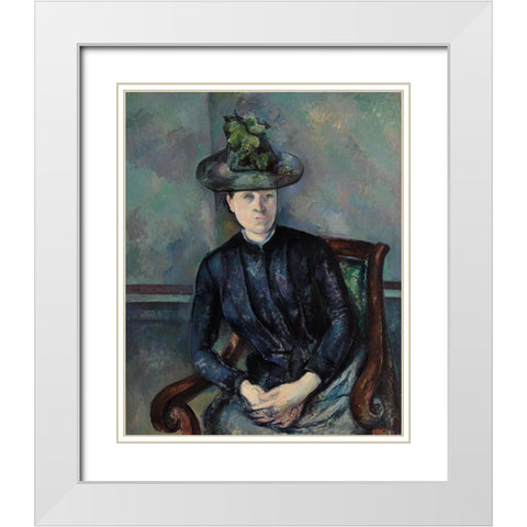 Madame Cézanne with Green Hat White Modern Wood Framed Art Print with Double Matting by Cezanne, Paul