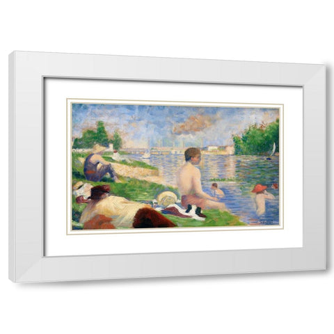 Final Study for “Bathers at Asnièresâ€Â  White Modern Wood Framed Art Print with Double Matting by Seurat, Georges