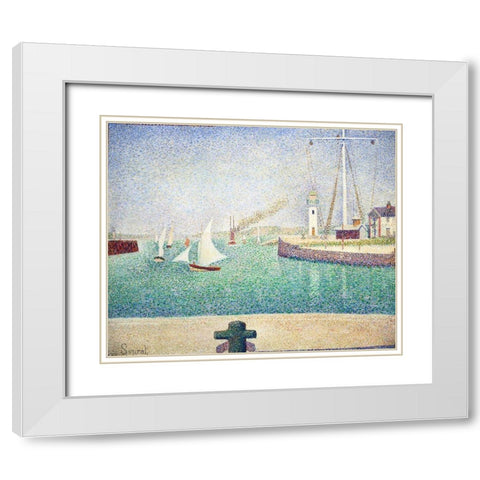 Entrance of The Port of Honfleur  White Modern Wood Framed Art Print with Double Matting by Seurat, Georges