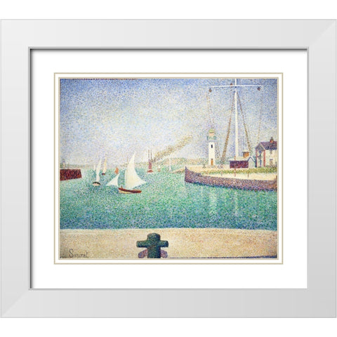 Entrance of The Port of Honfleur  White Modern Wood Framed Art Print with Double Matting by Seurat, Georges
