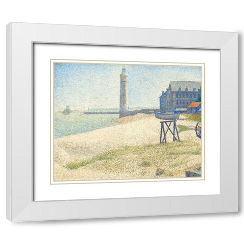 The Lighthouse at Honfleur White Modern Wood Framed Art Print with Double Matting by Seurat, Georges