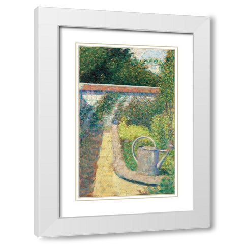 The Watering Can–Garden at Le Raincy White Modern Wood Framed Art Print with Double Matting by Seurat, Georges