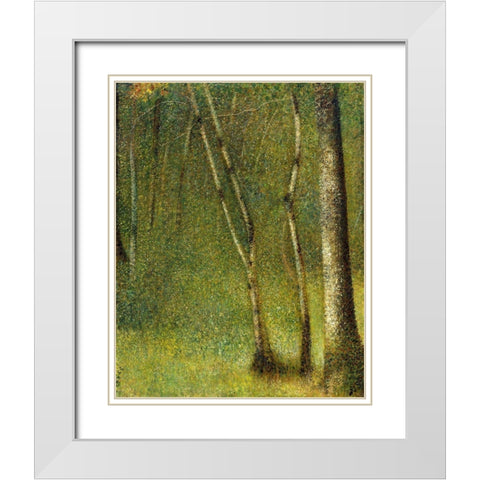 The Forest at Pontaubert  White Modern Wood Framed Art Print with Double Matting by Seurat, Georges