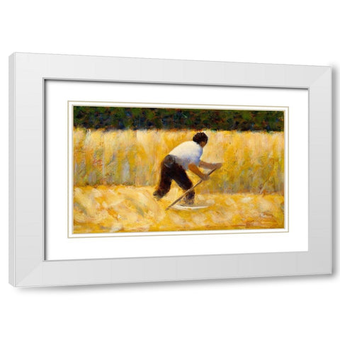 The Mower White Modern Wood Framed Art Print with Double Matting by Seurat, Georges