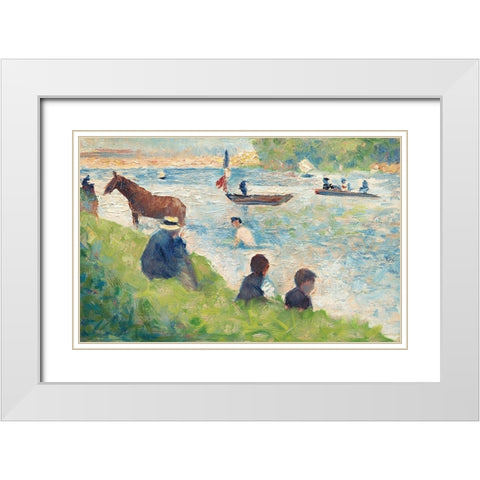 Horse and Boats White Modern Wood Framed Art Print with Double Matting by Seurat, Georges