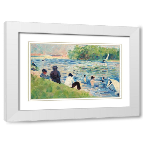 Bathers White Modern Wood Framed Art Print with Double Matting by Seurat, Georges