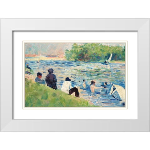 Bathers White Modern Wood Framed Art Print with Double Matting by Seurat, Georges