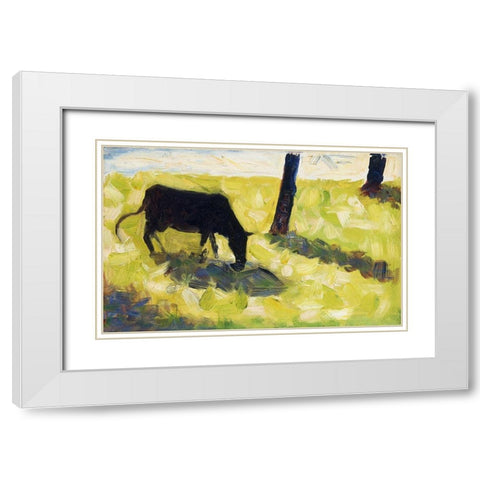 Black Cow in a Meadow  White Modern Wood Framed Art Print with Double Matting by Seurat, Georges