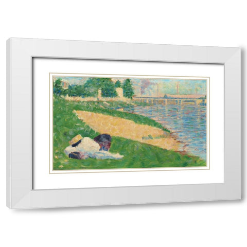The Seine with Clothing on the Bank White Modern Wood Framed Art Print with Double Matting by Seurat, Georges