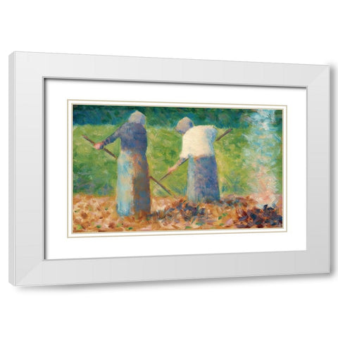 Haymakers at Montfermeil  White Modern Wood Framed Art Print with Double Matting by Seurat, Georges