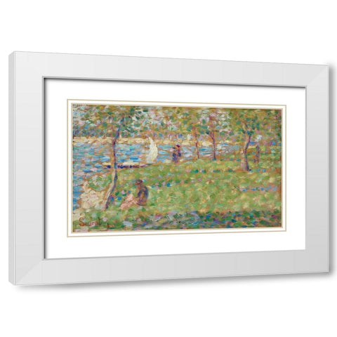Study for La Grande Jatte White Modern Wood Framed Art Print with Double Matting by Seurat, Georges