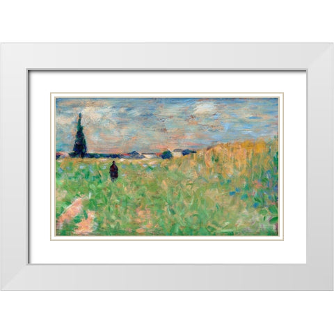 A Summer Landscape White Modern Wood Framed Art Print with Double Matting by Seurat, Georges