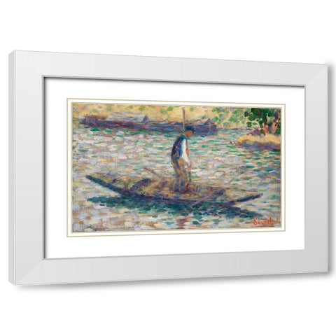 A Fisherman White Modern Wood Framed Art Print with Double Matting by Seurat, Georges