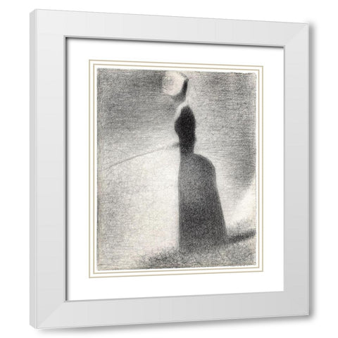 A Woman Fishing White Modern Wood Framed Art Print with Double Matting by Seurat, Georges