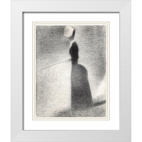 A Woman Fishing White Modern Wood Framed Art Print with Double Matting by Seurat, Georges