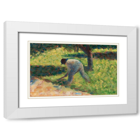 Peasant with a Hoe White Modern Wood Framed Art Print with Double Matting by Seurat, Georges