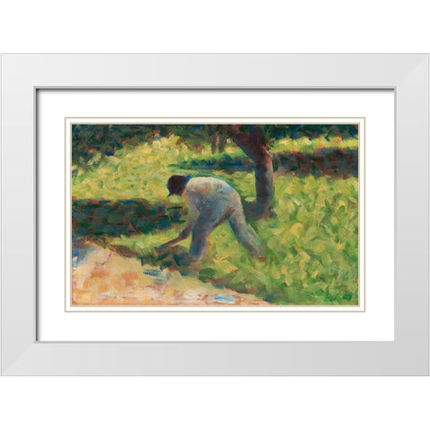 Peasant with a Hoe White Modern Wood Framed Art Print with Double Matting by Seurat, Georges
