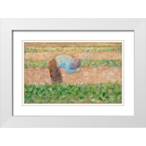 Man with a Hoe White Modern Wood Framed Art Print with Double Matting by Seurat, Georges