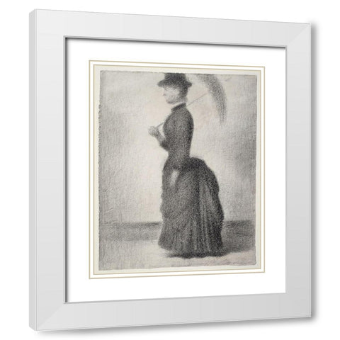 Woman Walking with a Parasol  White Modern Wood Framed Art Print with Double Matting by Seurat, Georges